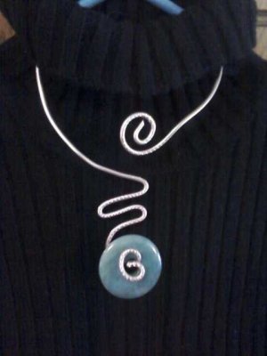 Single, Semi-Precious Aventurine Stone Donut and Wire Necklace ~ Design 4