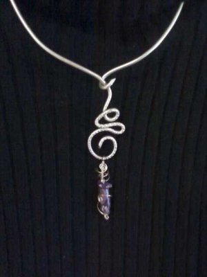 Single, Semi-Precious Stone Bead and Wire Necklace ~ Design 5