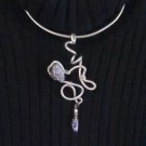 Single, Semi-Precious Lepidolite Tumble Polished Stone and Wire Necklace ~ Design 6