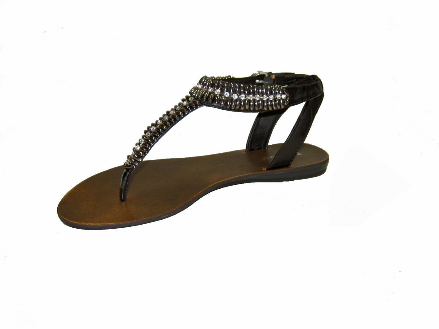 Bamboo morning-35 women's thong gladiator sandals flats rhinestone bead decorated black size 8.5