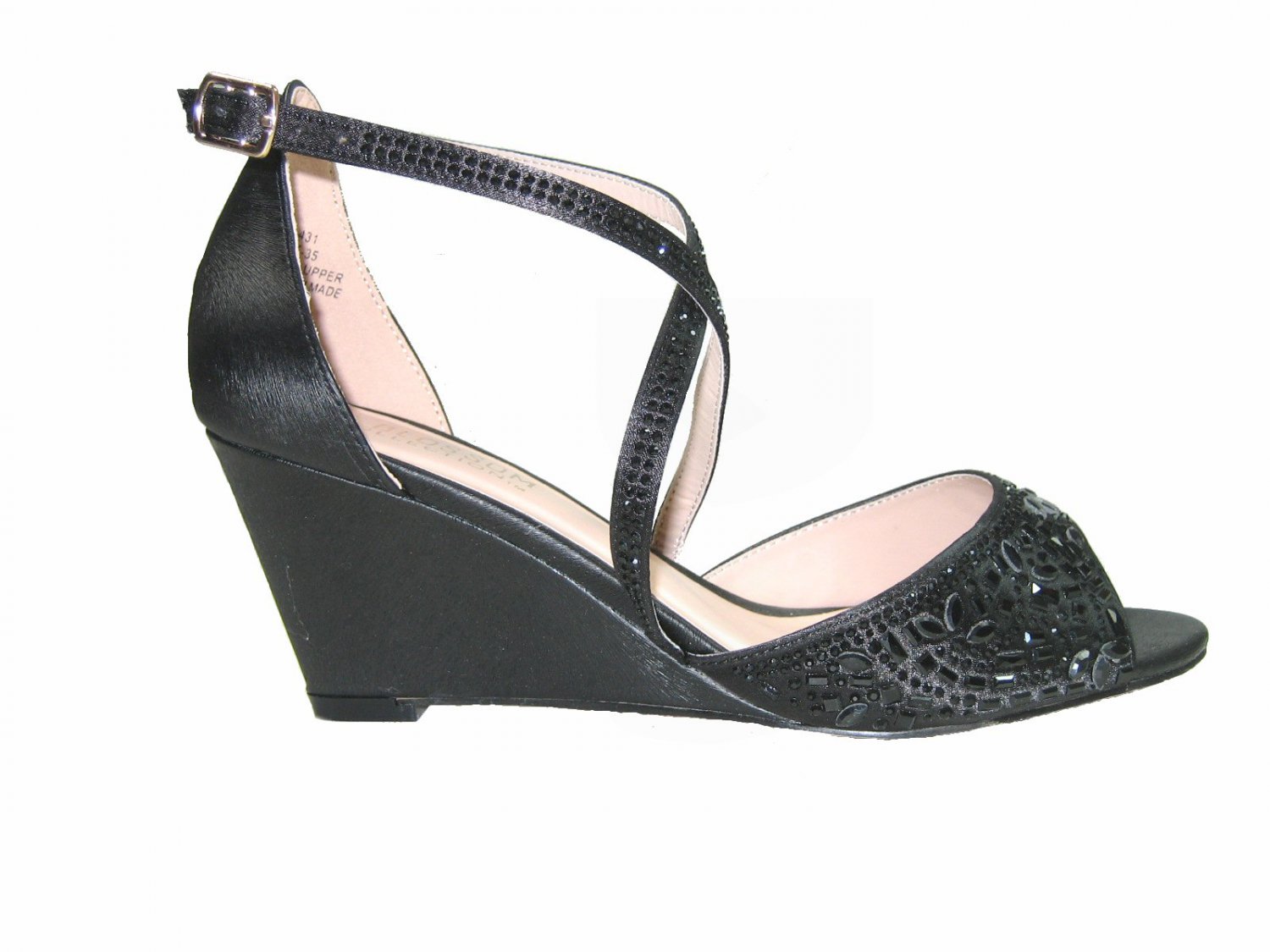 Blossom half-35 shimmer strappy 2.5 inch wedge heel party sandals vegan black size 6.5