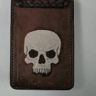Money Fold Wallet, Skull, Basket Weave, Black Antique Finish, Stitched WP0012