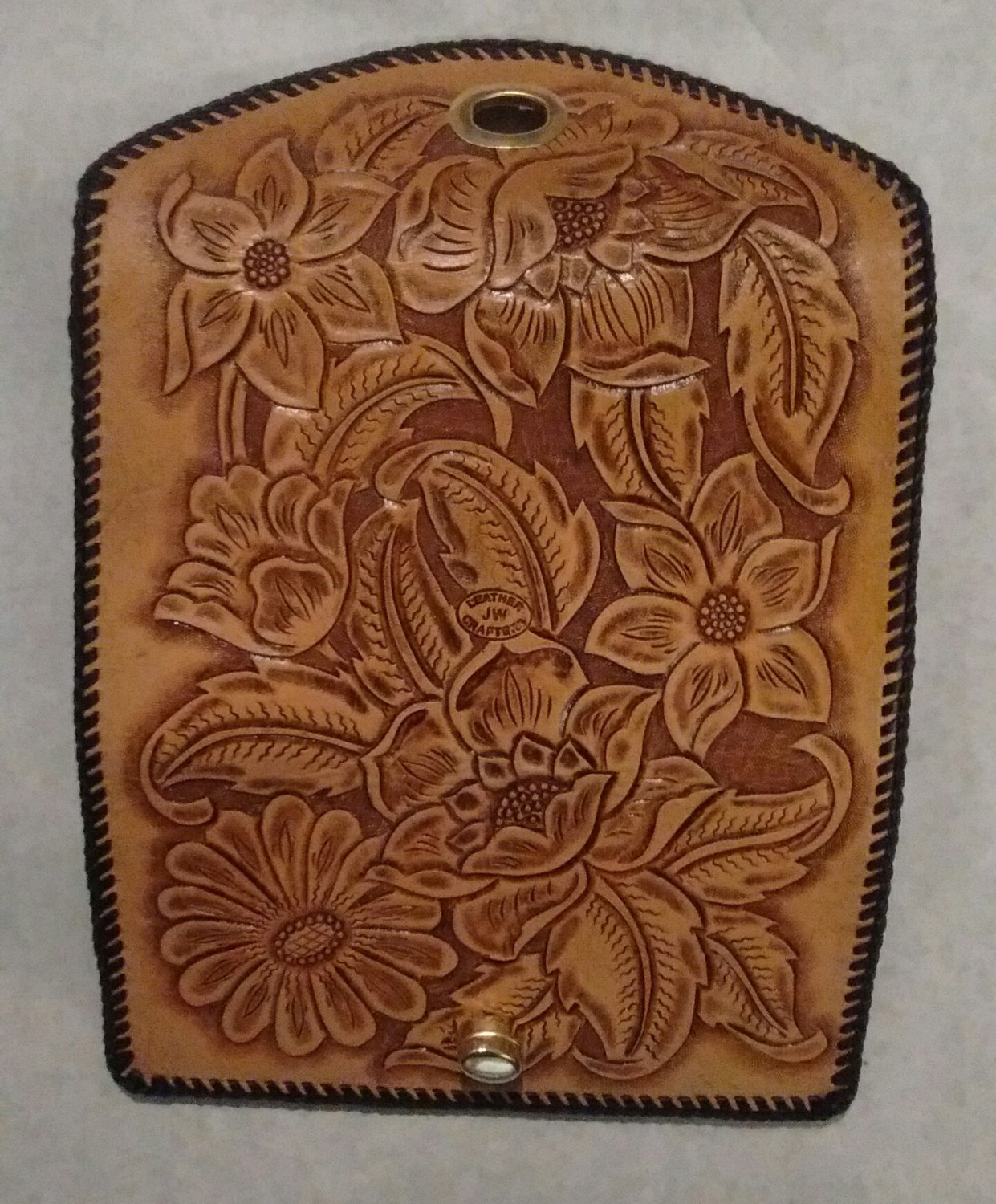 Phoenix Clutch Purse, Chestnut Tan, Black Lacing, Handtooled Leather