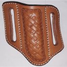 Pancake style knife sheath (left hand), Natural, Handtooled Leather, Basketweave CA0012.1