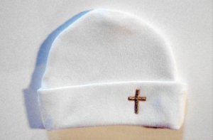 Personalized Baptism Christening White Baby Hat Cross
