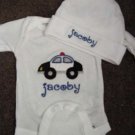 Personalized Infant Police Car Newborn Onesie Hat Set
