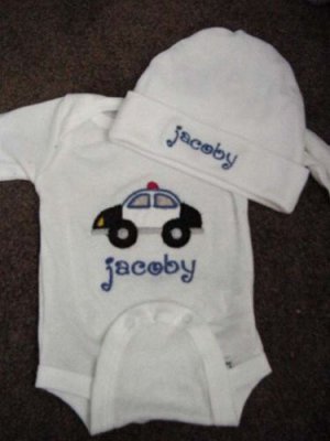 Personalized Infant Police Car Newborn Onesie Hat Set