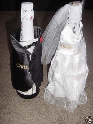 Personalized Wedding  Bride/Groom Wine Bottle Cover Set
