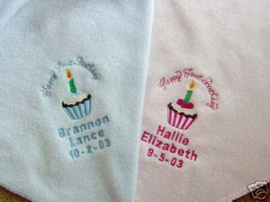 Personalized Babys Happy First birthday Fleece Blanket