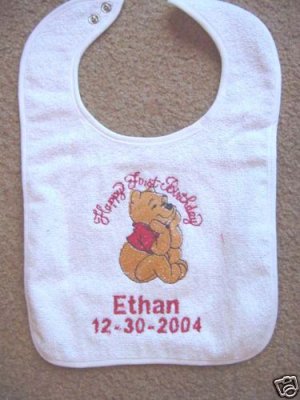 Personalized Babys First Birthday Winnie the Pooh Bib