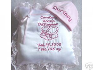 Personalized Infant/Baby/Newborn Hat Birth Pillow Set