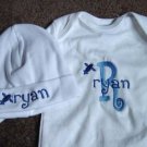 Personalized Boys Baby  Infant Newborn Onesie Hat Set