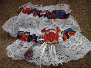 Firefighter Fireman Wedding Bridal Garter Set White Or Ivory
