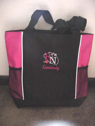 Personalized Nurse RN Tote Duffle Bag Pockets Hot Pink