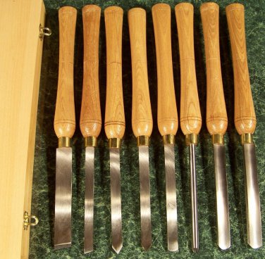 8pc HSS WOOD LATHE CHISEL SET New with WOOD CASE High Speed Steel