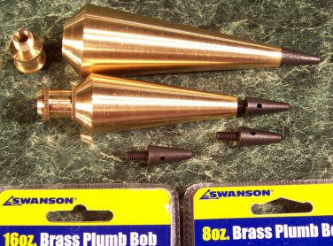 Set of 2 SOLID BRASS PLUMB BOBS 16 oz & 8 oz by Swanson new bob level