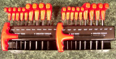 20pc SAE and METRIC T-HANDLE HEX KEY TOOL with Mountable Metal Index Holde allen