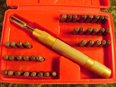 38pc AUTOMATIC LETTER / NUMBER STAMPER PUNCH SET Stamp Spring Loaded Brass Handl