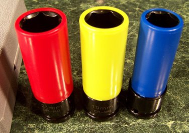 3pc 1/2" Drive DEEP Metric LUG NUT IMPACT SOCKET SET w/CASE BrandNew non scratch