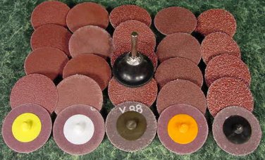26pc 2" ROLL LOCK SANDING DISC w/ MANDREL MADE IN USA Heavy Duty roloc sand inch