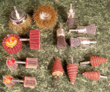 16pc 1/4" Shank WIRE and FLAP WHEEL ASSORTMENT wheels sanding grinding polishing