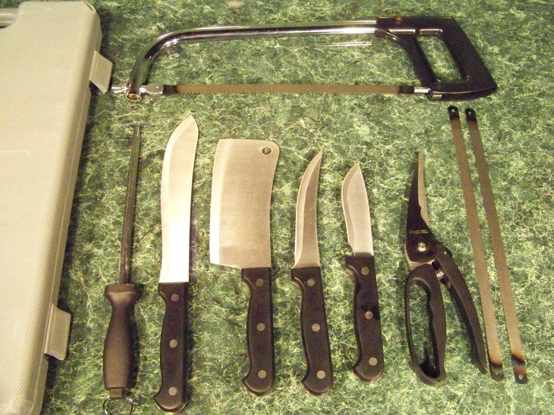 10pc BUTCHER'S KNIFE SET w/ MEAT SAW w/ CASE Cleaver boning Shear Butcher