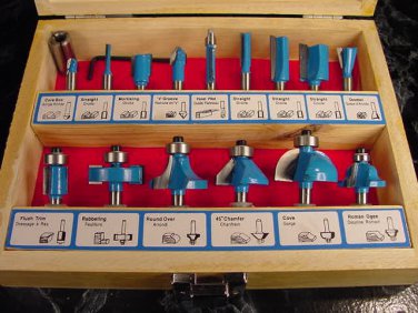 15pc 1/4 inch ROUTER BIT TUNGSTEN CARBIDE with case tool shaper new