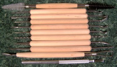 11pc CLAY POTTERY SCULPTURE TOOLS New Design sculpting Solid Wood Handles
