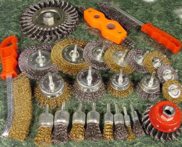 25pc. Assorted WIRE WHEEL and BRUSH Twisted Cup 1/4 Brass grinder wheels brushes