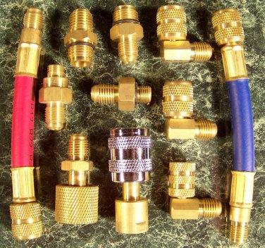 11pc MANIFOLD GAUGE ADAPTER SET ac Brass Air Conditioning Adapters New a c freon
