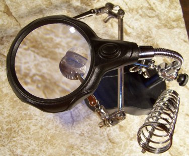 2 LED HELPING HAND HOLDER with MAGNIFIER and CLAMP 3rd hand help  jewelry coin