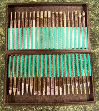 40pc 1/8 inch Shank DIAMOND HEAD BURR SET with Case New Grind Sand Polish Dremel