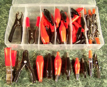 60pc ALLIGATOR CLIP BATTERY CLAMP ASSORTMENT with CASE New Lead end wire roach