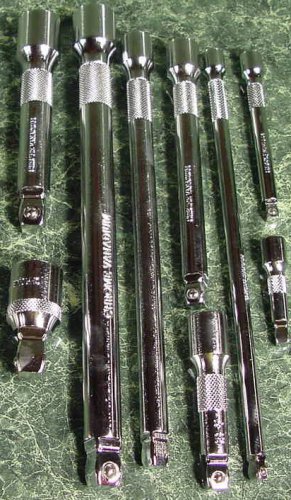 9pc WOBBLE Chrome EXTENSION BAR SET Angle 1/4 3/8 & 1/2" Drive Brand New socket