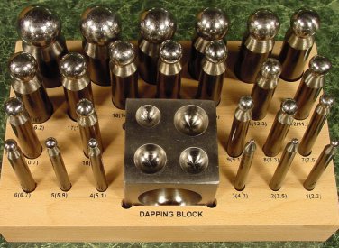 24 pc DAPPING PUNCH SET with BLOCK upto 1 inch ball new