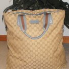 AUTH HUGE GUCCI SHOPPER TOTE GG MONO BROWN & BABY BLUE