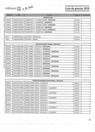Lista de Precios de Ediciones SM Periodo Academico 2014-2015 (archivo PDF)