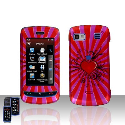 LG Xenon GR 500 Red Heart Cover Case Hard Case Snap on Protector + LCD Screen Cover +Car Charger