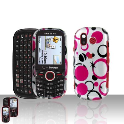 Pink Dots Design Snap on Cover Case + LCD Screen Guard Protector for Samsung Intensity U450