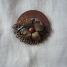 Vintage copper and brass flower pin brooch