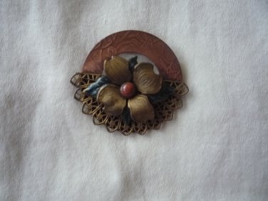 Vintage copper and brass flower pin brooch