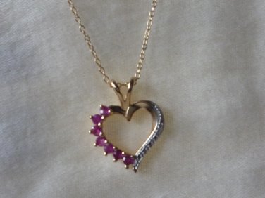 Heart pendant and necklace gold over 925 silver pink stones