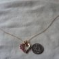 Heart pendant and necklace gold over 925 silver pink stones