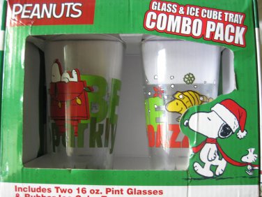 Peanuts glass & ice cube tray combo pack