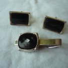 Cufflinks and Tie clasp Black and Goldtone