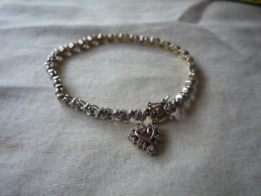Ross Simon 925 silver Vermeil illusion tennis bracelet with ruby heart charm