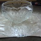 L.E. Smith slewed horse shoe pattern platter punch bowl cups