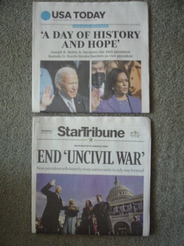 USA Today and Star Tribune Minneapolis Biden Inauguration newspapers Jan. 21 2021