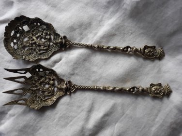Vintage Montagnani Brass Salad Set Fork & Spoon Italy