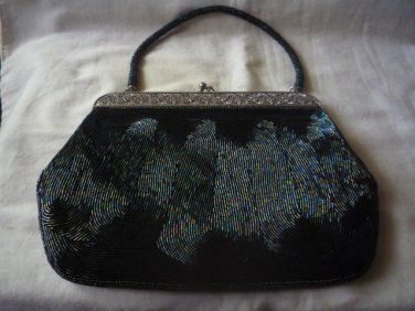 Vintage Green beaded evening purse filigree frame